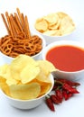 Potato chips, snacks and dip Royalty Free Stock Photo