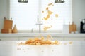 potato chips spilling from bag onto white table Royalty Free Stock Photo