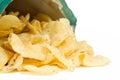 Potato Chips Spilling from Bag on White Background Royalty Free Stock Photo