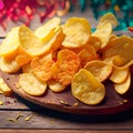 Potato Chips on the table party background