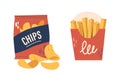 Potato Chips Are Thin, Crispy Seasoned Slices. Fries Are Cut Potatoes, Deep-fried Until Golden, Offering A Soft Interior Royalty Free Stock Photo