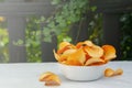 Potato chips were placed on a natural background