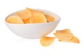 Potato chips on white bowl on white background with clipping path Royalty Free Stock Photo