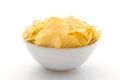 Potato chips in white bowl isolated on white background Royalty Free Stock Photo
