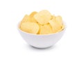 Potato chips in white bowl Royalty Free Stock Photo