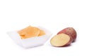 Potato chips on white bowl isolated