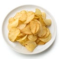 Potato Chips on a White Plate Isolated on White Background Royalty Free Stock Photo