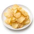 Potato chips on a white plate isolated on white background Royalty Free Stock Photo