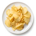 Potato Chips on White Plate Top View Isolated on White Background Royalty Free Stock Photo