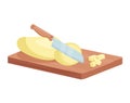 Potato cutting kitchen process, isometric knife processing raw peeled potato vegetable