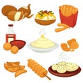 Potato food dishes snacks and cooked products vector flat icons Royalty Free Stock Photo