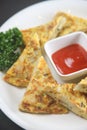 Potato frittata with tomato ketchup Royalty Free Stock Photo