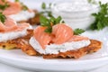 Potato fritters with salmon