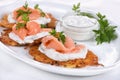 Potato fritters with salmon