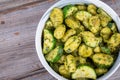 Potato gnocchi pasta with zucchinis and fresh pesto