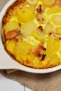 Potato gratin with meat. Dinner idea with ground beef and potatoes