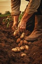 Potato harvest in the hands of a farmer. Generative AI, Royalty Free Stock Photo