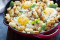 Potato hash with ham and eggs Royalty Free Stock Photo