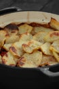 Potato hot pot in a ceramic dis with minced beef and vegetables Royalty Free Stock Photo