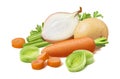 Potato, leek, celery, carrot and onion isolated on white background