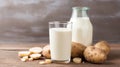 Potato milk in glass, alternative vegan gluten lactose soy free drink, trendy content, generative AI