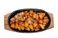 Potato with mushrooms on frying pan isolated Royalty Free Stock Photo