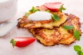 Potato pancakes with apfel and strawberry Royalty Free Stock Photo