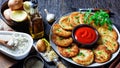 Potato pancakes with cottage cheese on a plate