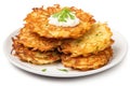 Potato Pancakes, Draniki, Deruny, Potato Latkes, Latkas, Irish Cakes, Raggmunk or Boxties Isolated on White Royalty Free Stock Photo