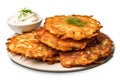 Potato Pancakes, Draniki, Deruny, Potato Latkes, Latkas, Irish Cakes, Raggmunk or Boxties Isolated on White Royalty Free Stock Photo