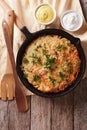 Potato pancakes with herbs in a frying pan. vertical top view Royalty Free Stock Photo