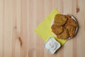 potato pancakes in a plate and a cup of coffee on a wooden background Royalty Free Stock Photo