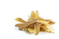 Potato peelings on white background