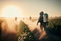 potato planter spraying insecticide