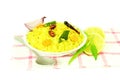 Potato Poha or batata pova puffed Beaten Rice Indian breakfast dish Royalty Free Stock Photo