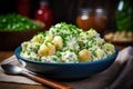 Potato salad with eggs and green onion Royalty Free Stock Photo