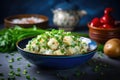 Potato salad with eggs and green onion Royalty Free Stock Photo