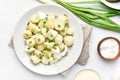 Potato salad with eggs and green onion Royalty Free Stock Photo