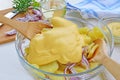 Potato salad with mayonnaise preparation Royalty Free Stock Photo