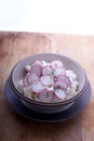 Potato salad with mayonnaise and radish in a bowl