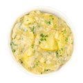 Potato salad with oil and vinegar, a side dish in a white bowl