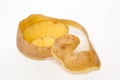 potato skin pealing process on a white background.