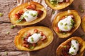 Potato skins with cheese and bacon close-up on the table. horizontal top view Royalty Free Stock Photo