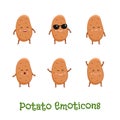 Potato smiles. Cute cartoon emoticons. Emoji icons