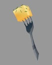 Potato snack. Food product. Icon for fast food menu. Cube of cooked potatoes on a fork, dishes from root crop. Vegetable