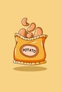 Potato snack with yellow background icon cartoon illustration