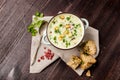 Potato soup with ham and bread Royalty Free Stock Photo
