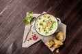 Potato soup with ham and bread Royalty Free Stock Photo