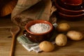 Potato starch in terracotta bowl Royalty Free Stock Photo