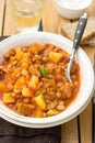 Potato stew with pork and white kidney beans Royalty Free Stock Photo